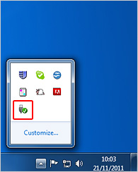タスクバーのUSBのマーク